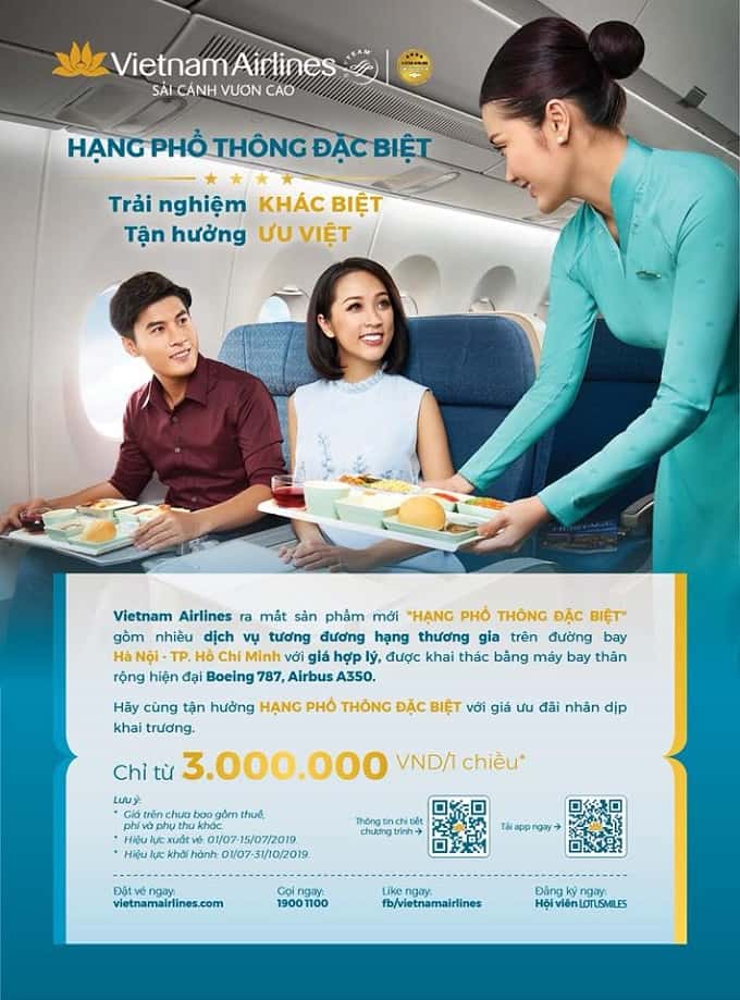 Từ 1/07/2019, Vietnam Airlines triển khai dịch vụ hạng Phổ thông đặc biệt trên đường bay Hà Nội – Tp Hồ Chí Minh