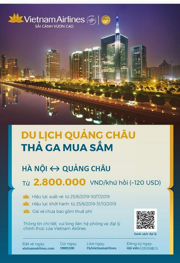 Vietnam Airlines khuyến mại vé bay Hà Nội – Quảng Châu